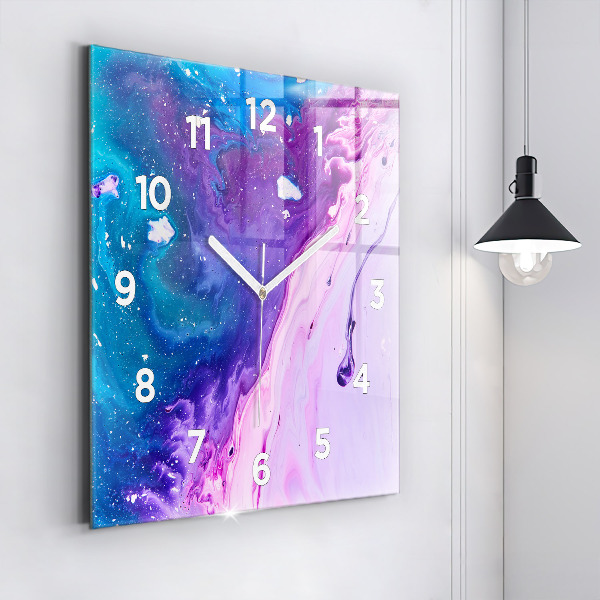 Square glass wall clock Colorful background