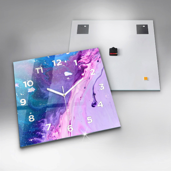 Square glass wall clock Colorful background