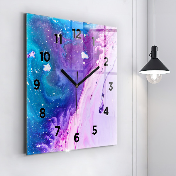 Square glass wall clock Colorful background