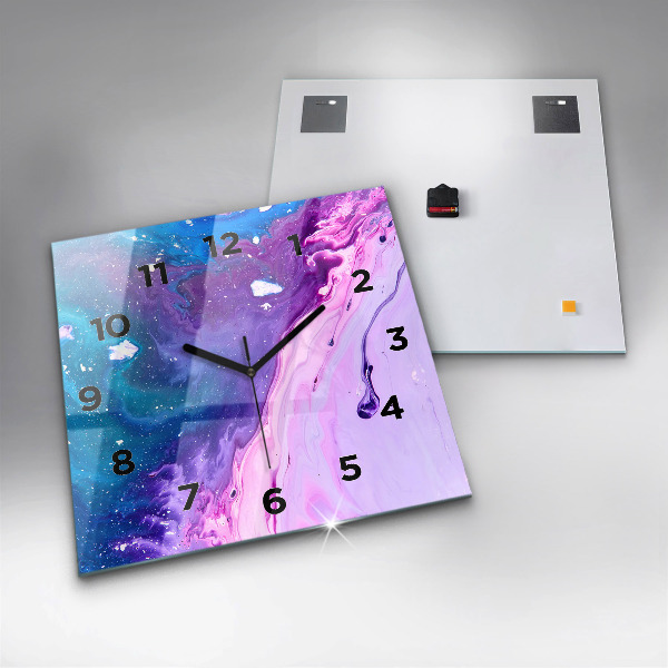 Square glass wall clock Colorful background