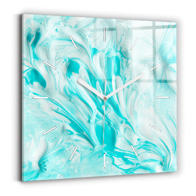 Square glass wall clock Blue abstraction