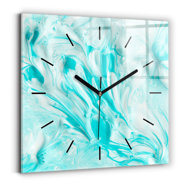 Square glass wall clock Blue abstraction