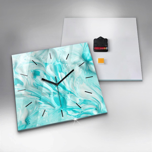 Square glass wall clock Blue abstraction