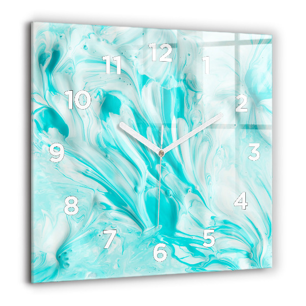 Square glass wall clock Blue abstraction