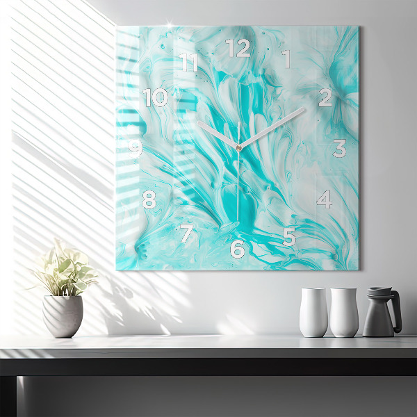 Square glass wall clock Blue abstraction