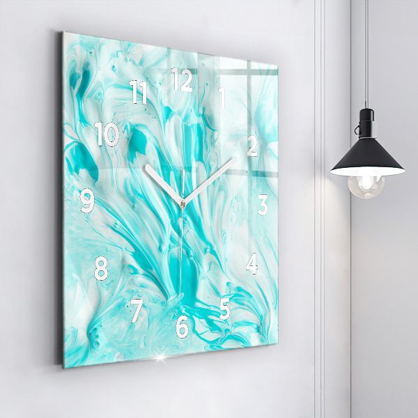 Square glass wall clock Blue abstraction