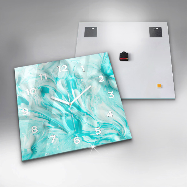 Square glass wall clock Blue abstraction