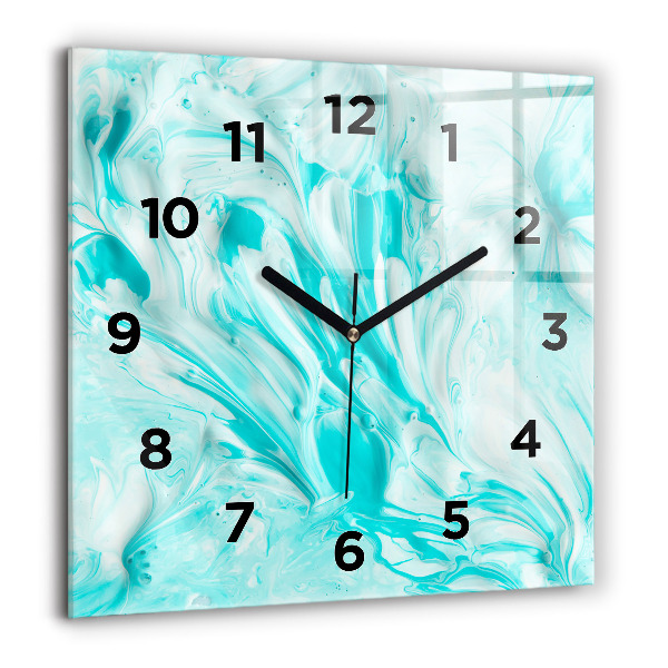 Square glass wall clock Blue abstraction