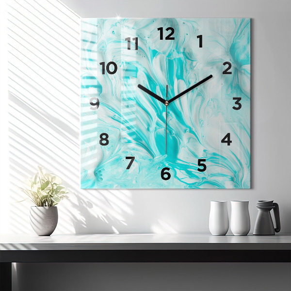 Square glass wall clock Blue abstraction