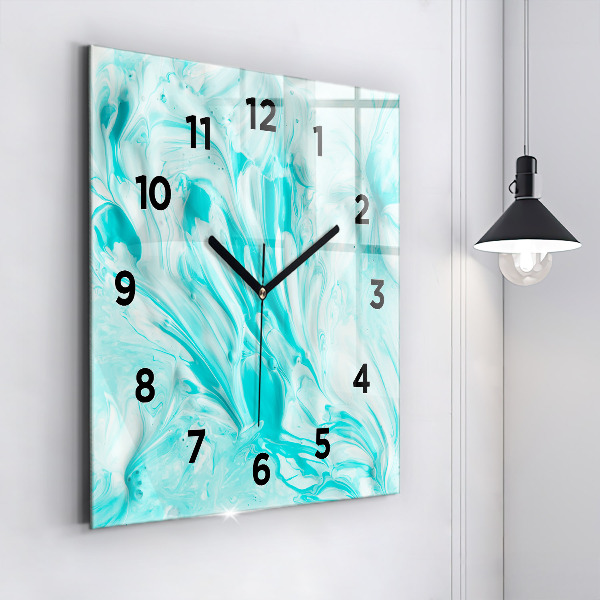 Square glass wall clock Blue abstraction
