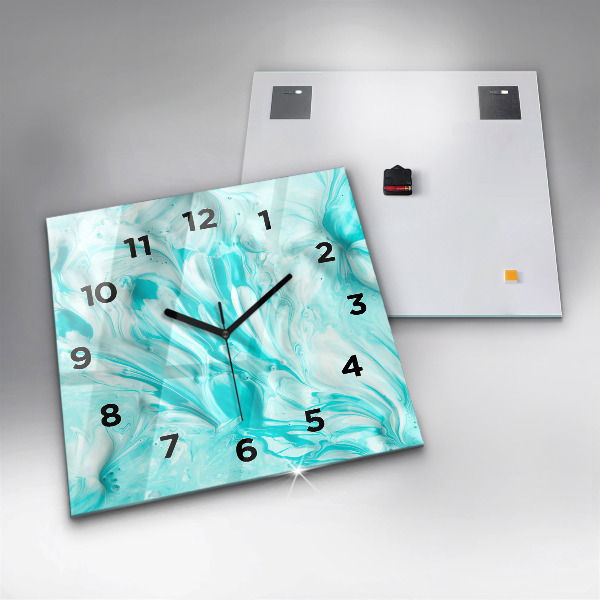 Square glass wall clock Blue abstraction