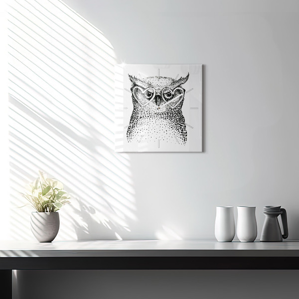 Square glass wall clock Drawn owl with glasses