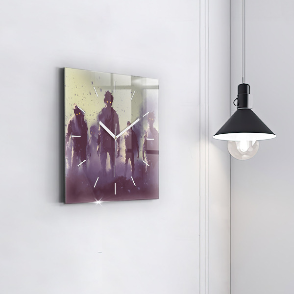 Square glass wall clock Zombies at night - halloween