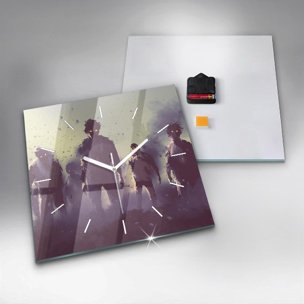 Square glass wall clock Zombies at night - halloween