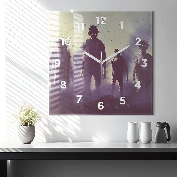 Square glass wall clock Zombies at night - halloween