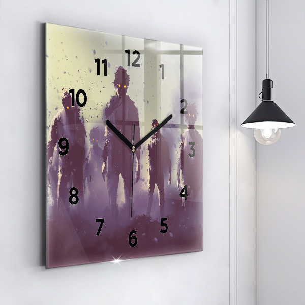 Square glass wall clock Zombies at night - halloween
