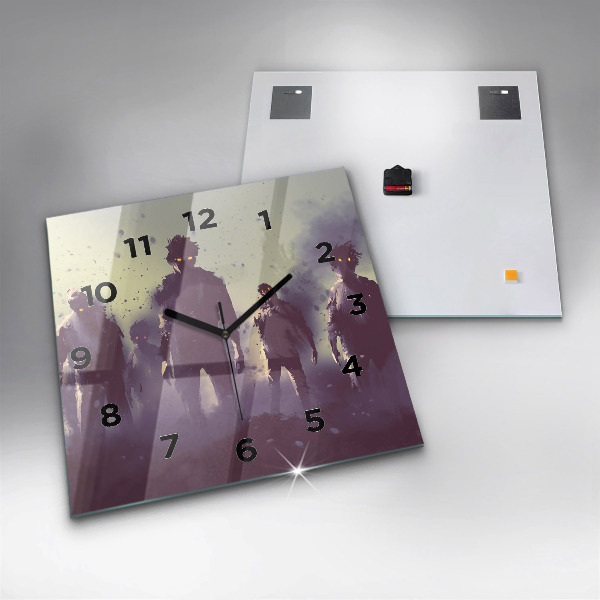 Square glass wall clock Zombies at night - halloween