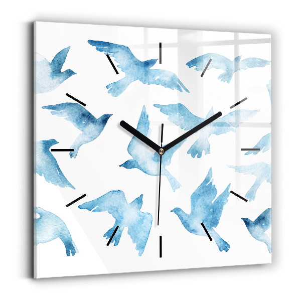 Square glass wall clock Flying blue birds