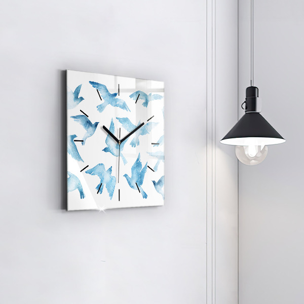 Square glass wall clock Flying blue birds