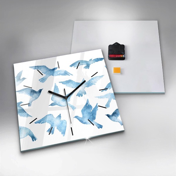 Square glass wall clock Flying blue birds