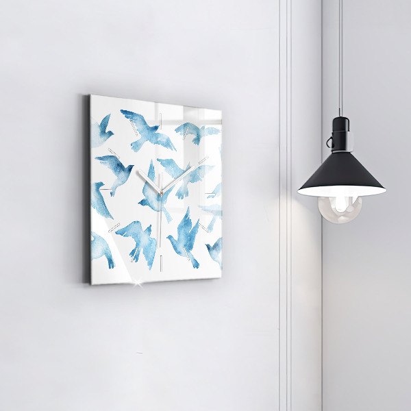 Square glass wall clock Flying blue birds