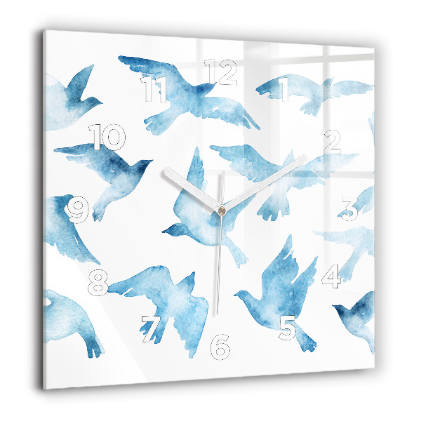Square glass wall clock Flying blue birds