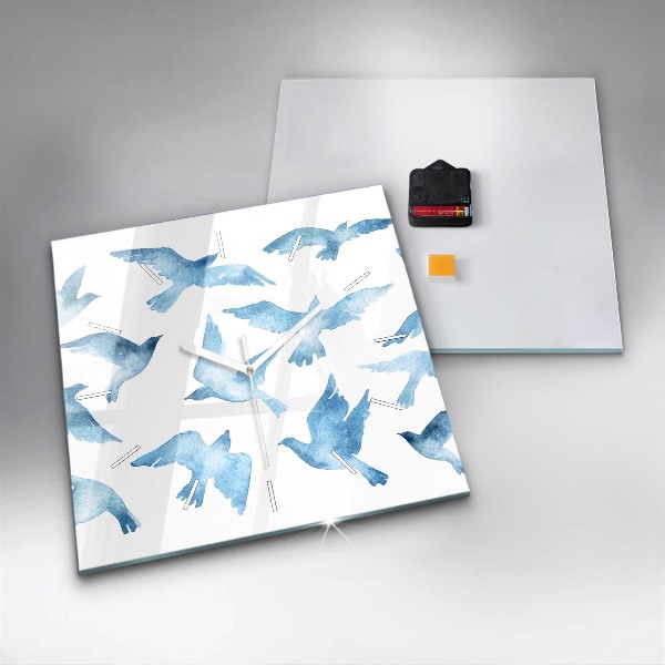 Square glass wall clock Flying blue birds
