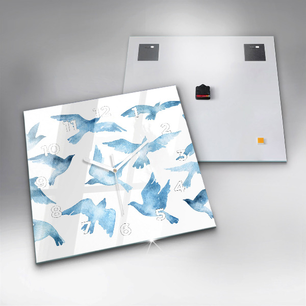 Square glass wall clock Flying blue birds