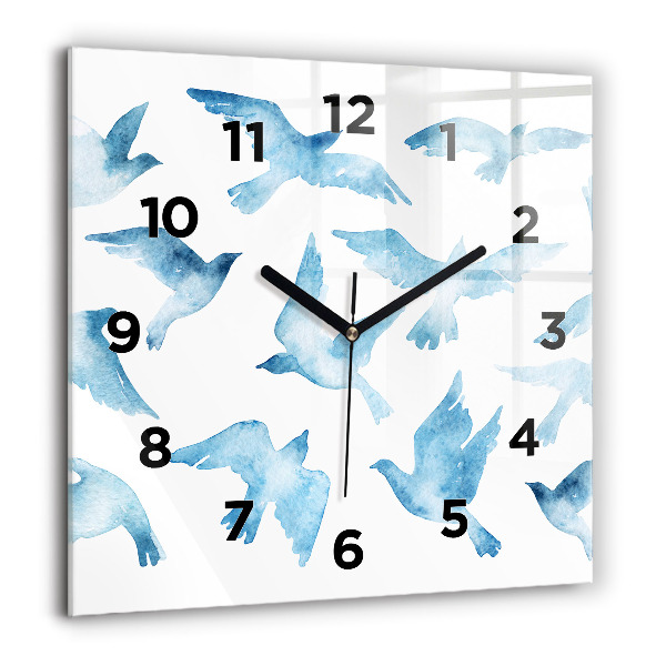 Square glass wall clock Flying blue birds