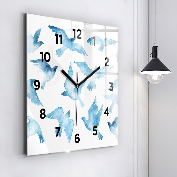 Square glass wall clock Flying blue birds