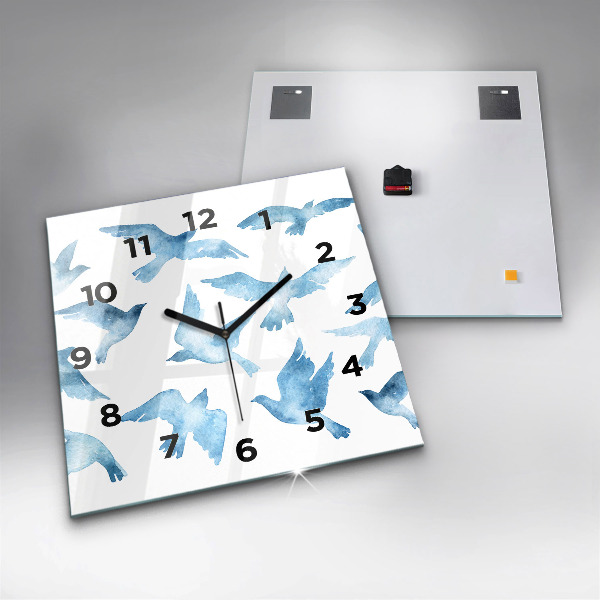 Square glass wall clock Flying blue birds