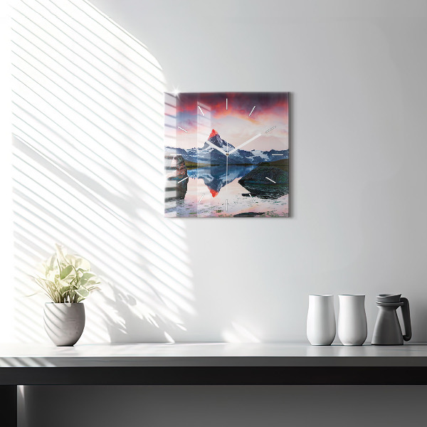 Square glass wall clock Stellisee Matterhorn lake