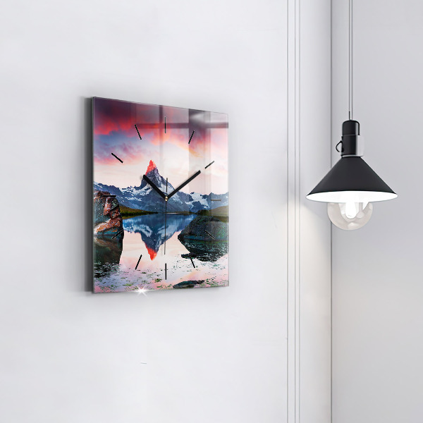 Square glass wall clock Stellisee Matterhorn lake
