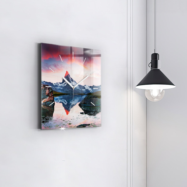Square glass wall clock Stellisee Matterhorn lake