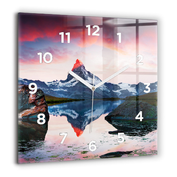 Square glass wall clock Stellisee Matterhorn lake