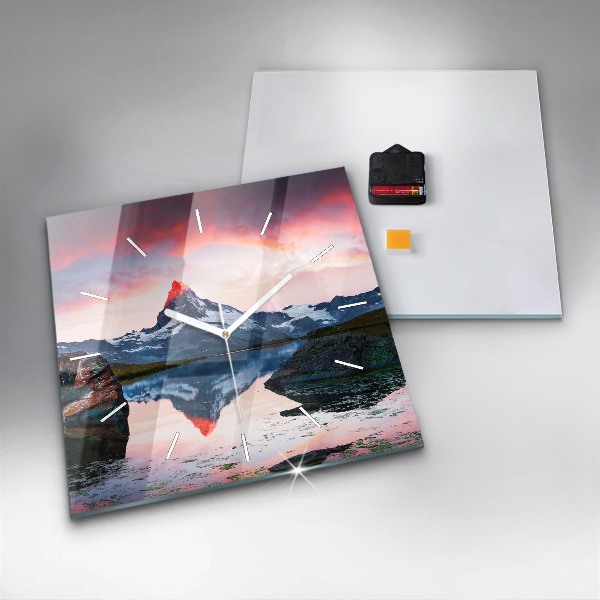 Square glass wall clock Stellisee Matterhorn lake