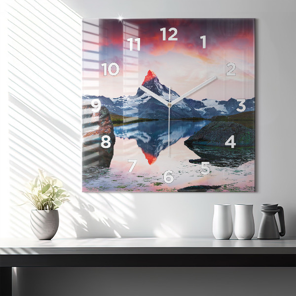 Square glass wall clock Stellisee Matterhorn lake