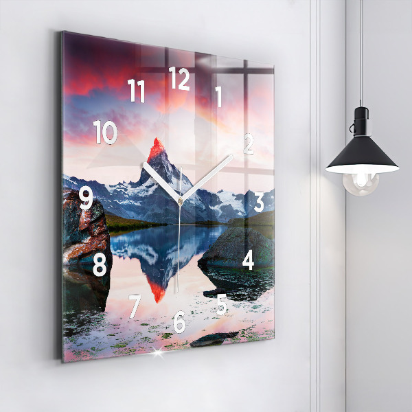 Square glass wall clock Stellisee Matterhorn lake