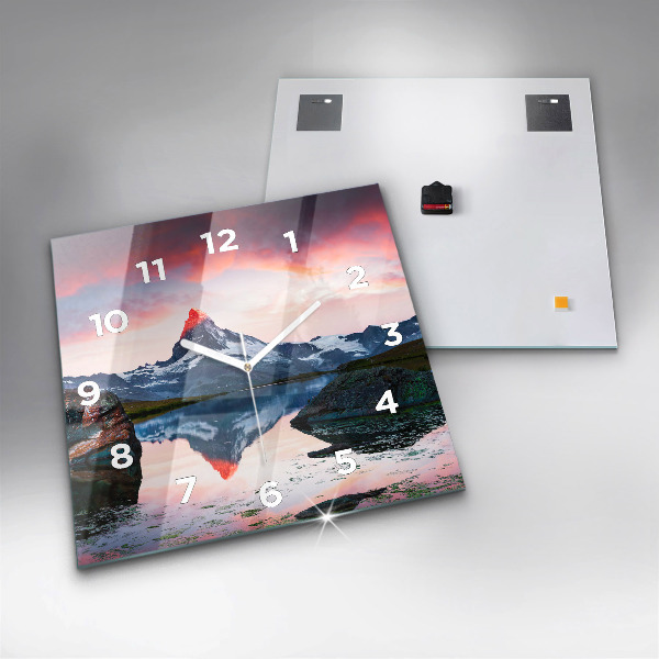 Square glass wall clock Stellisee Matterhorn lake