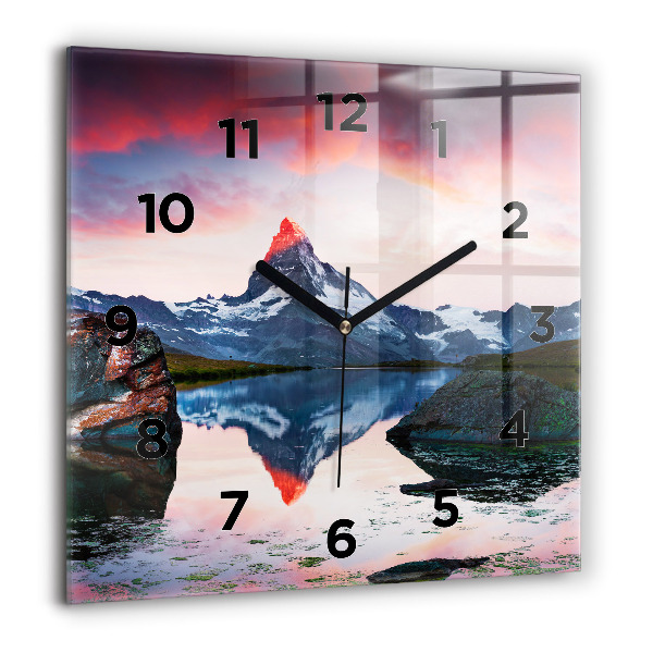 Square glass wall clock Stellisee Matterhorn lake