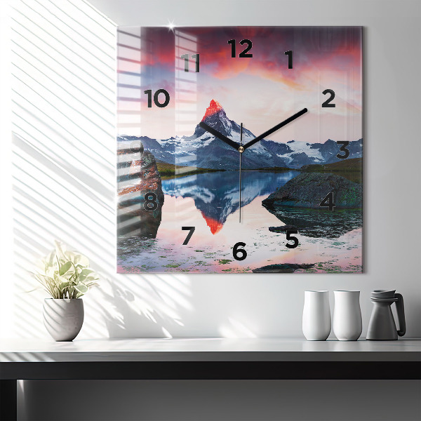 Square glass wall clock Stellisee Matterhorn lake