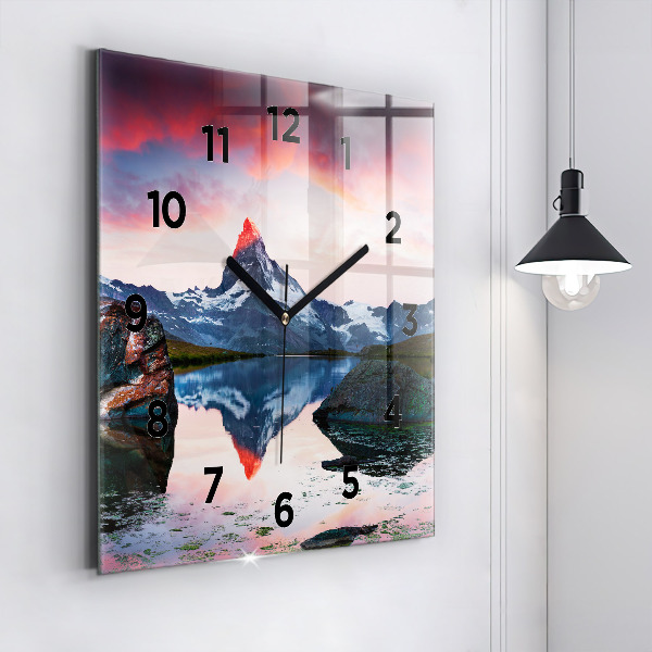 Square glass wall clock Stellisee Matterhorn lake