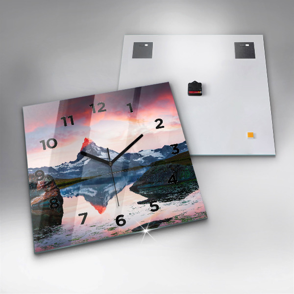 Square glass wall clock Stellisee Matterhorn lake