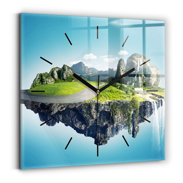 Square glass wall clock Flying Island