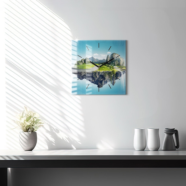 Square glass wall clock Flying Island