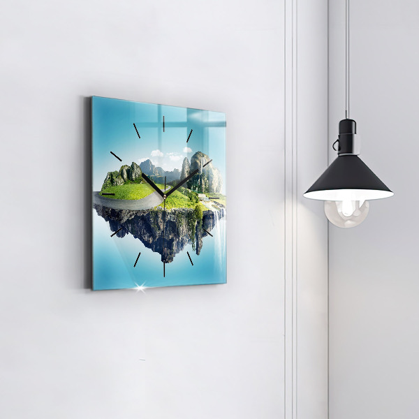 Square glass wall clock Flying Island