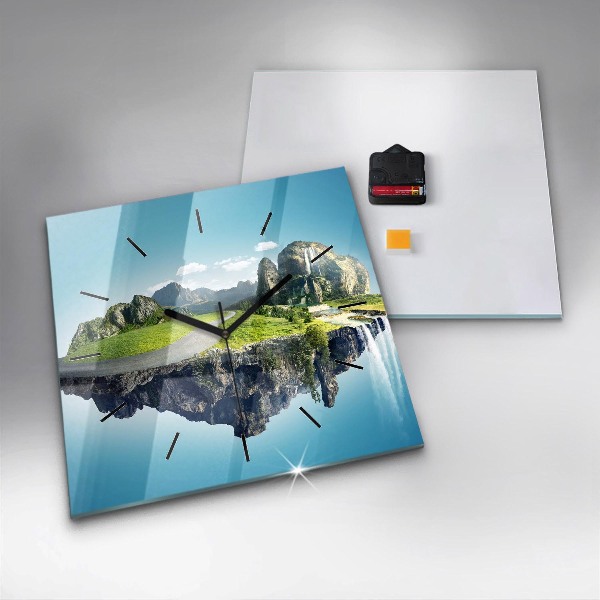 Square glass wall clock Flying Island