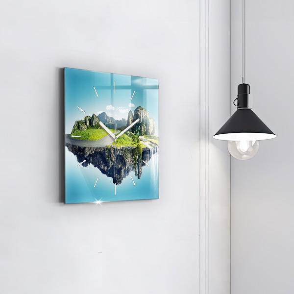 Square glass wall clock Flying Island