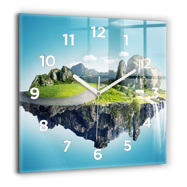 Square glass wall clock Flying Island