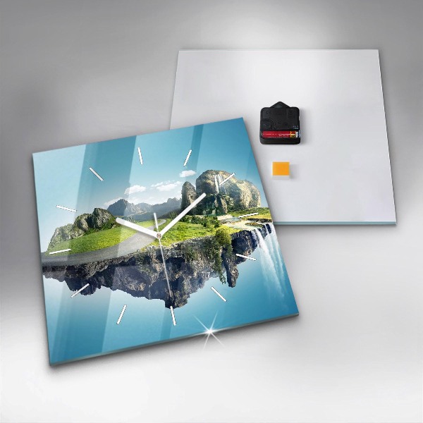 Square glass wall clock Flying Island